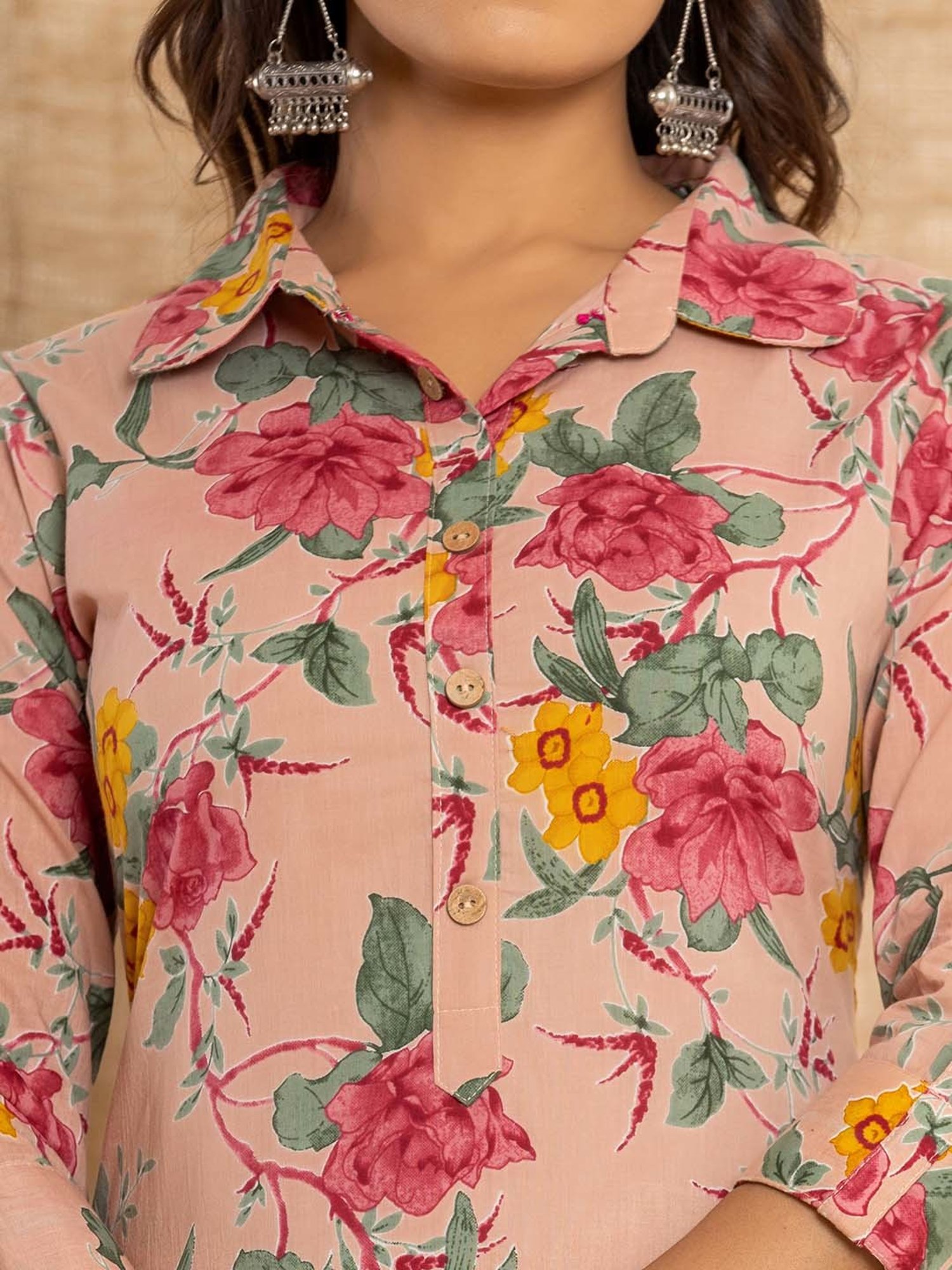 Yufta Pink Cotton Printed Kurta Pant Set