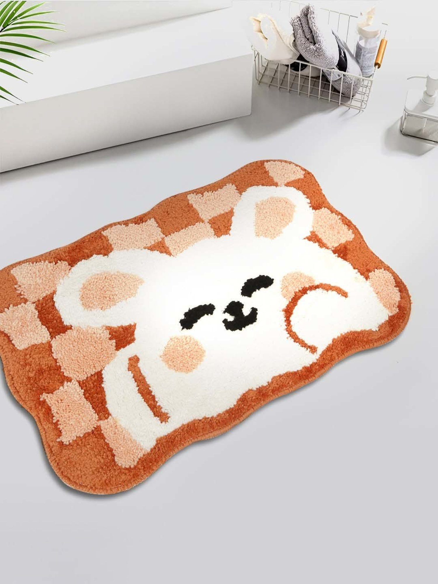 Hosta Homes Orange & White Cotton Water Absorbent Anti Skid Multipurpose Mat