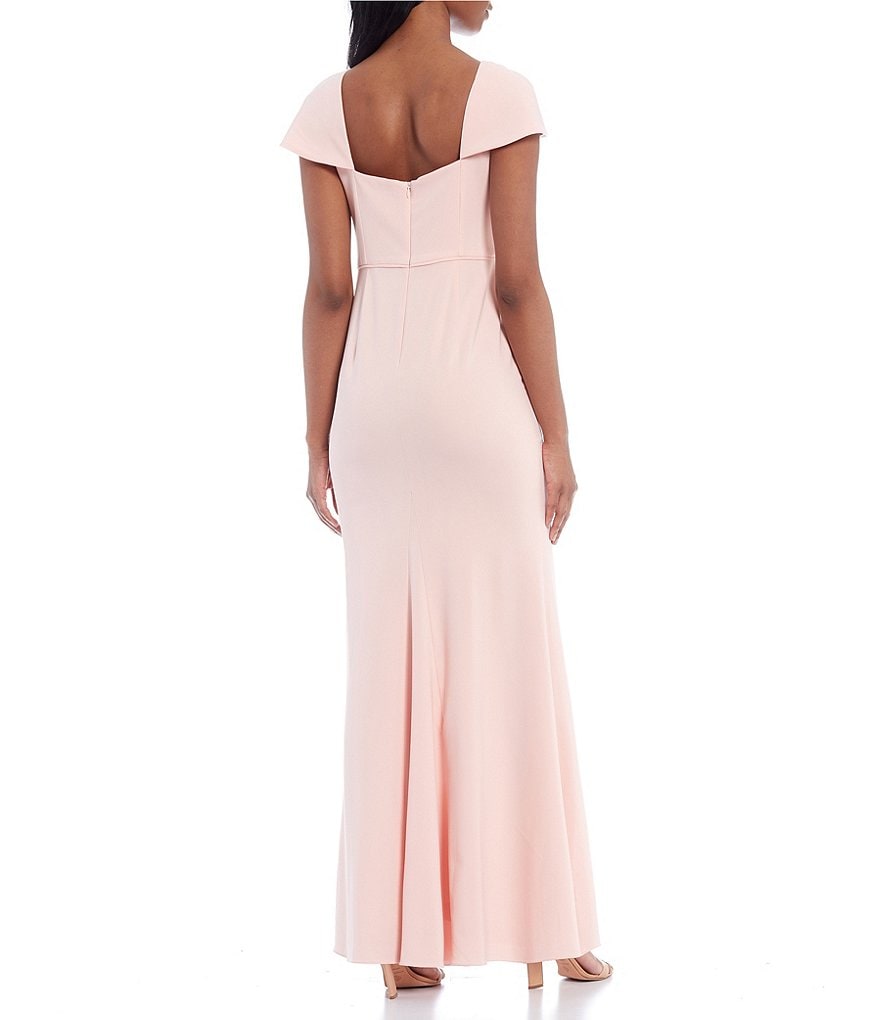 Adrianna Papell Bow Detail Stretch Crepe Cap Sleeve Mermaid Gown