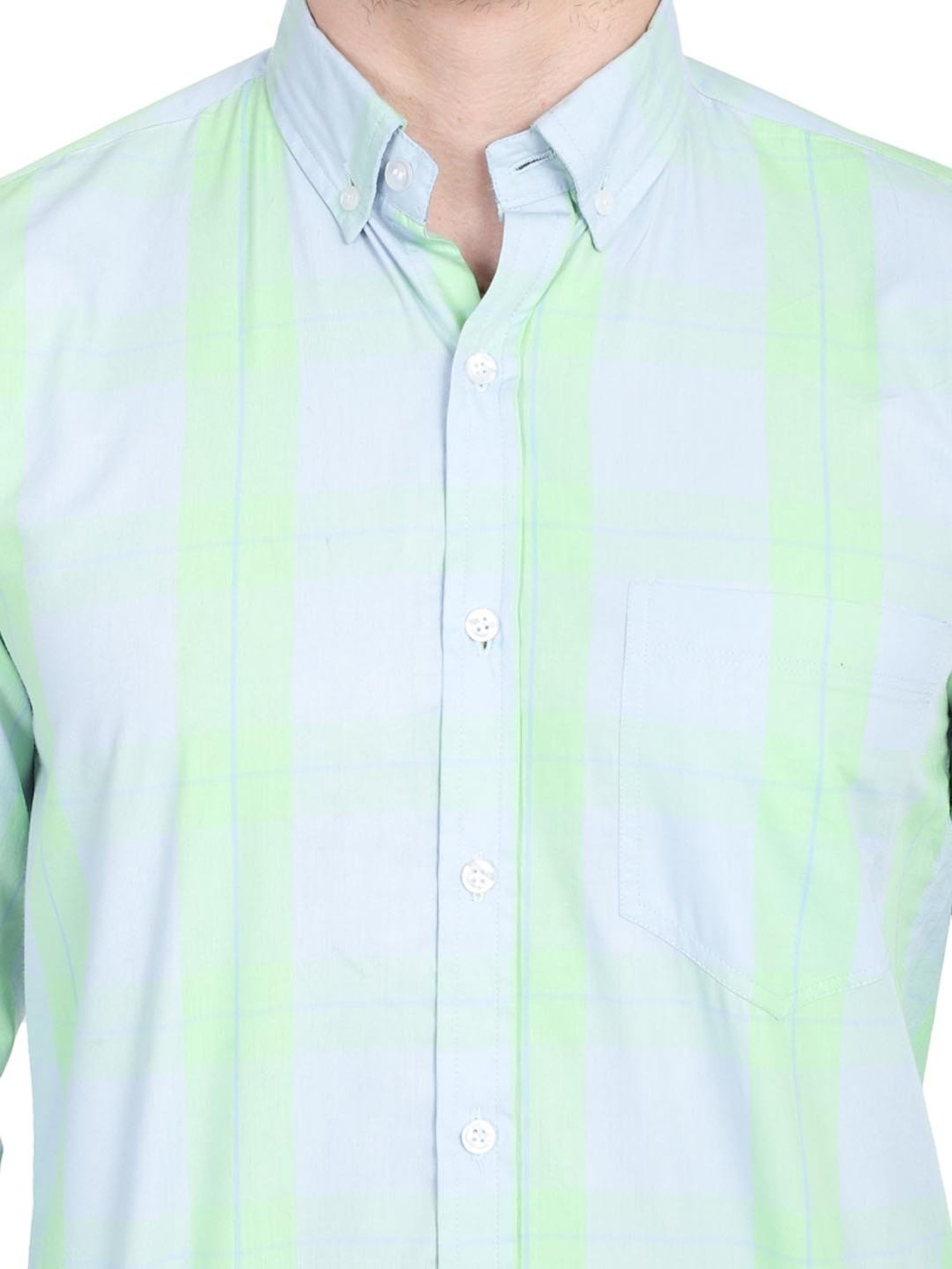 TAHVO Green Cotton Regular Fit Checks Shirt