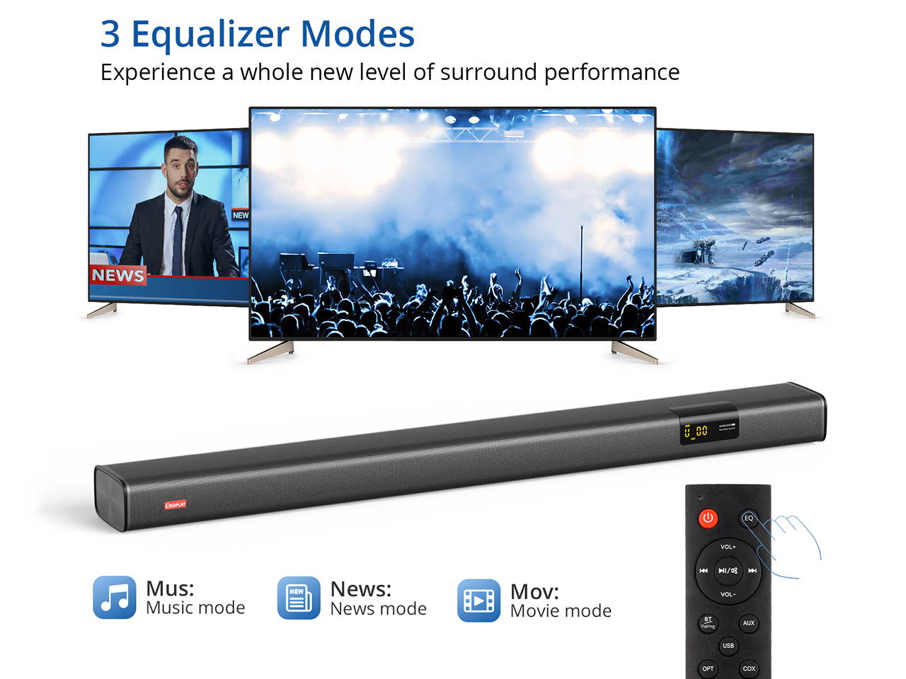 iDeaPlay Live2  2.1 Channel Home Theater TV Soundbar Bluetooth Sound Bar with Wireless Subwoofer 120W RMS