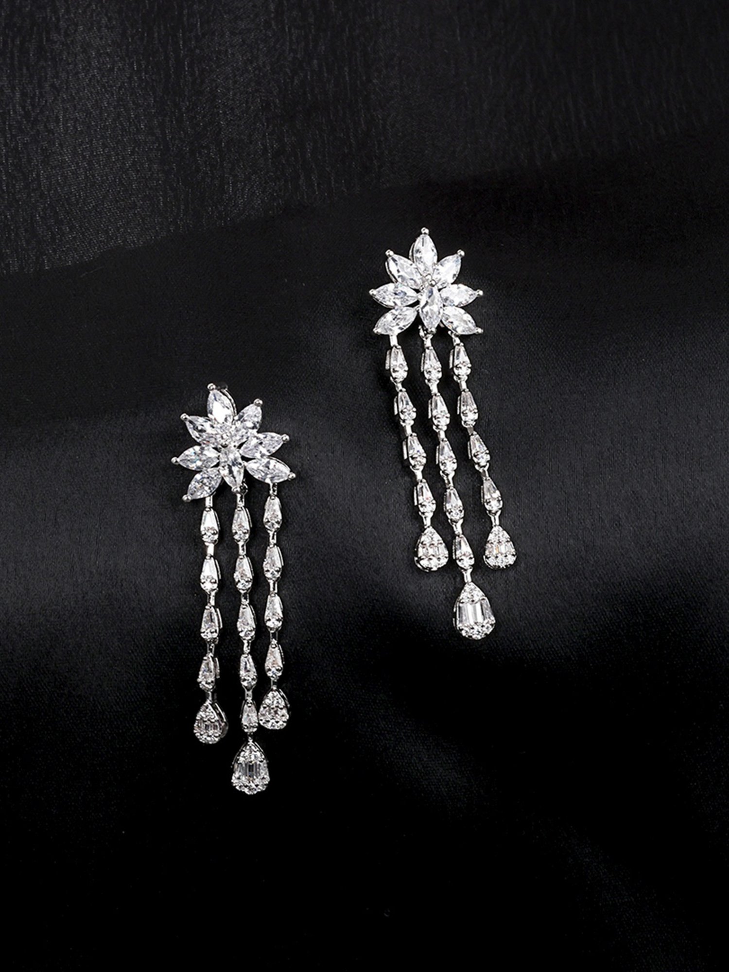 The Real Effect London Sonah Silver Florere Long Hanging Drop Earrings