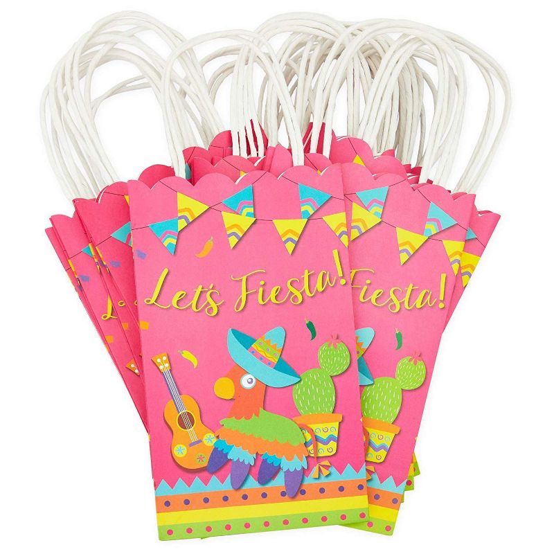 Blue Panda 24-Pack "Let's Fiesta" Scalloped Medium Gift Bags with Handles Party Supplies Celebrations 9x5.3 in