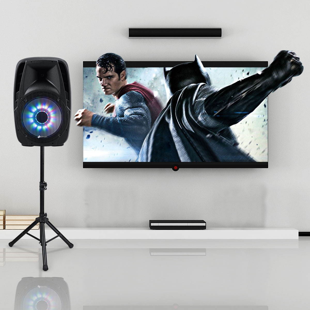 Portable 15'' 2000W 2-way Powered Speaker Bluetooth Stand w Illuminating Light