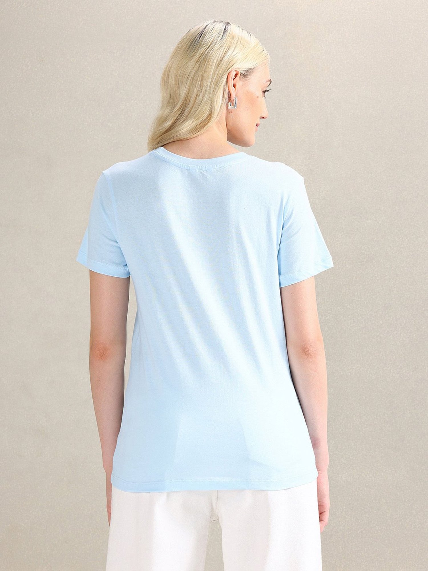 U.S. Polo Assn. Light Blue Cotton Graphic Print T-Shirt