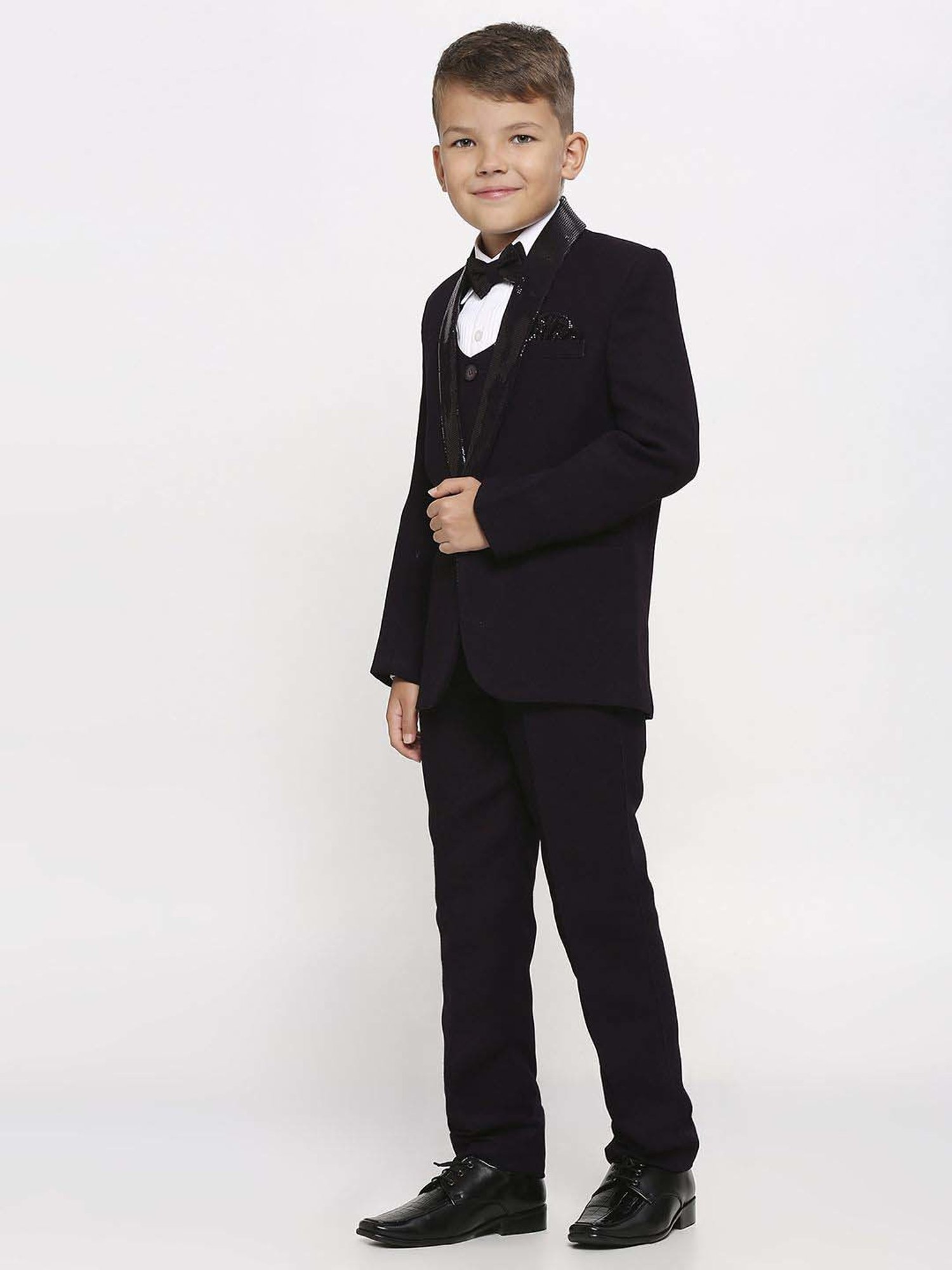 Kids Island Boys Purple & White Solid Full Sleeves Suit Set