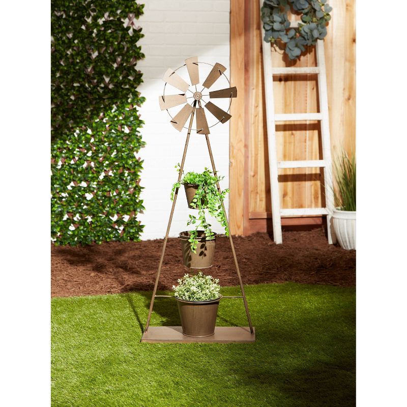 18.5" Indoor/Outdoor Metal Windmill Plant Stand Black - Zings & Thingz