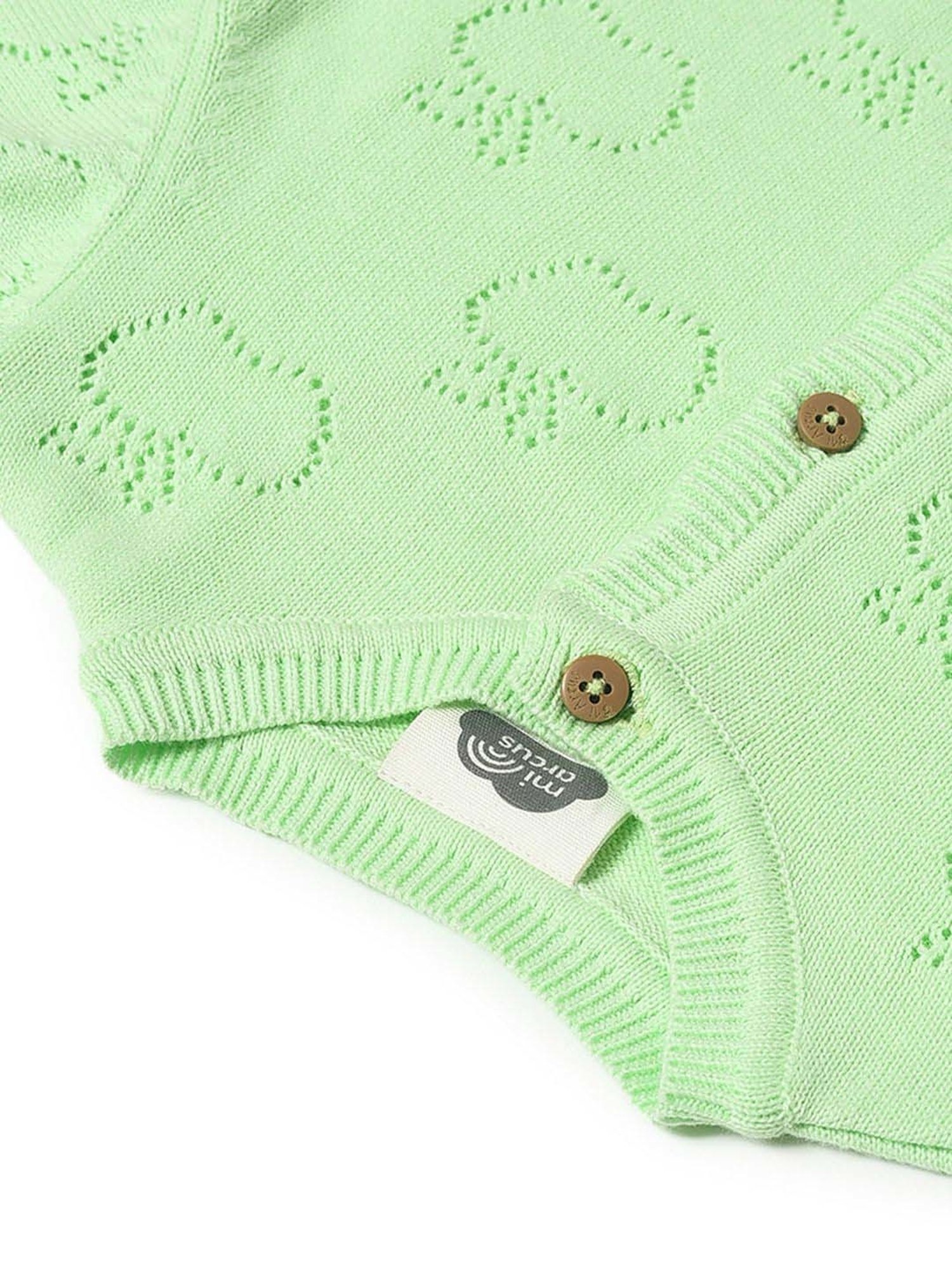 MiArcus Kids Green Cotton Cut Work Full Sleeves Cardigan