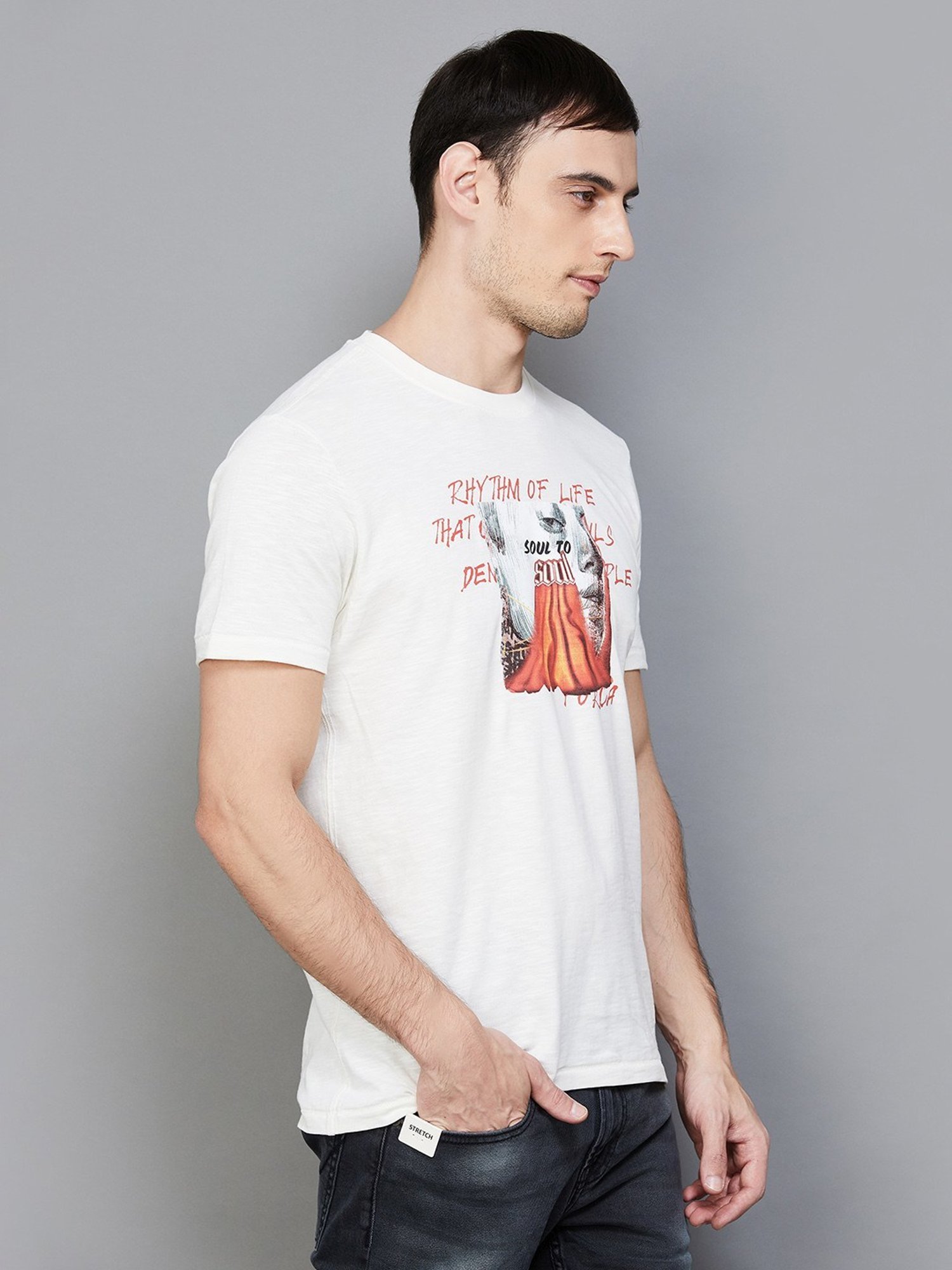 Forca by Lifestyle Off White Regular Fit Printed T-Shirt