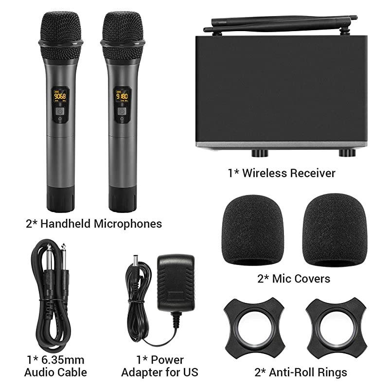 Wireless MicrophoneMetal Dual Professional UHF Cordless Dynamic Mic Handheld Microphone System for Home Karaoke Meeting Party Church DJ Wedding Home KTV Set 200ftTW820