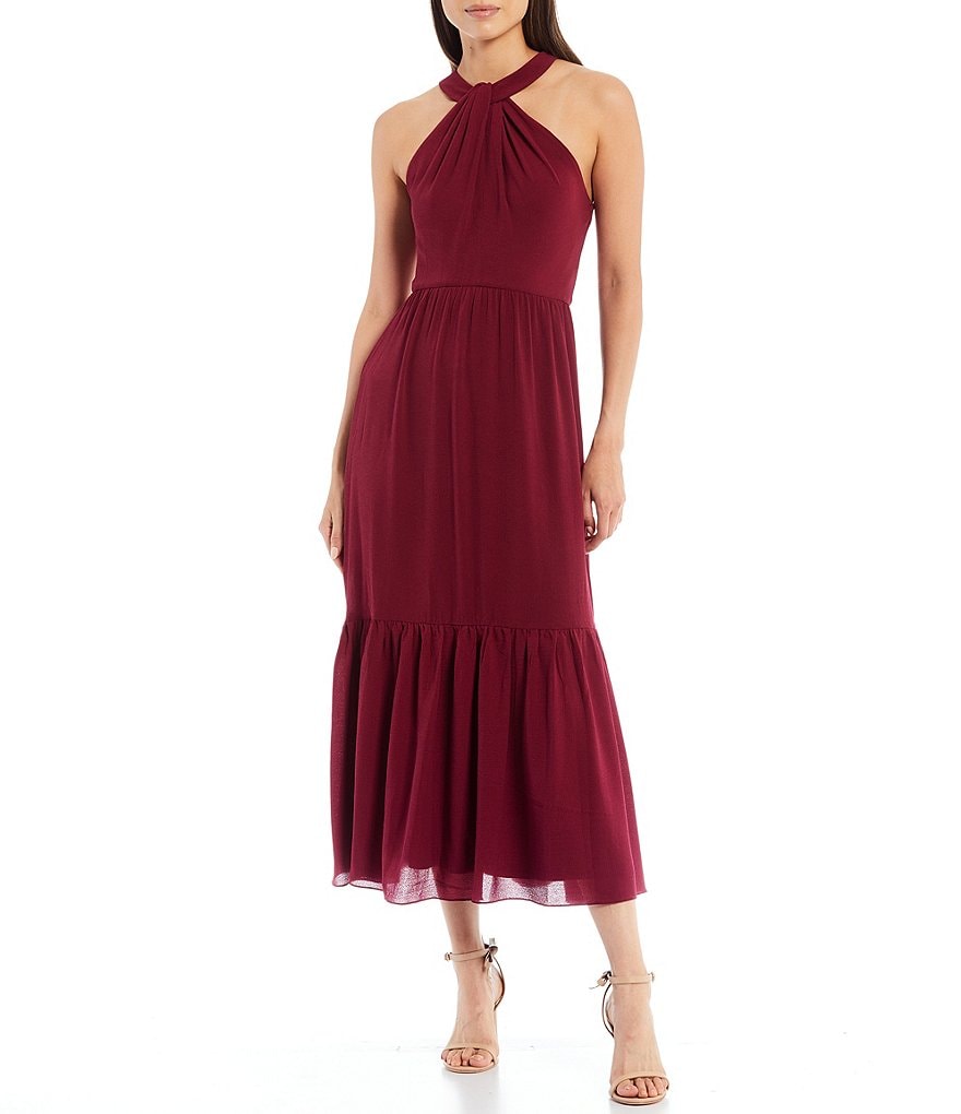 Laundry by Shelli Segal Ruffle Front Stretch Crepe Faux Wrap Dress