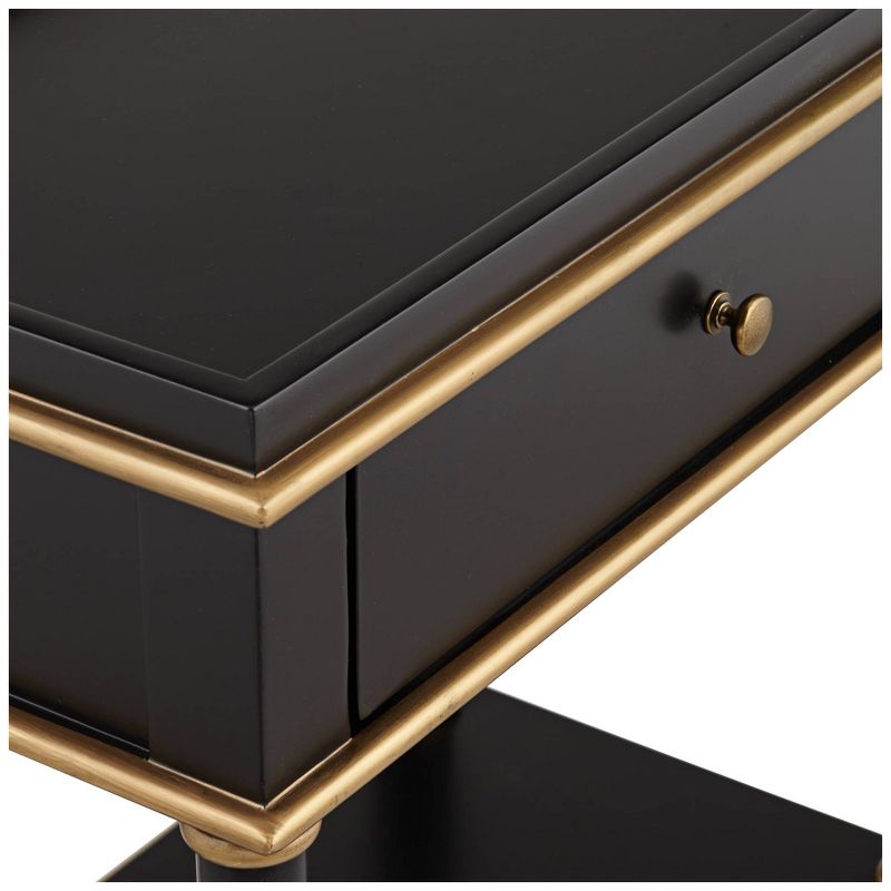 55 Downing Street Cason 15" Wide Black and Gold Rectangular Side Table with Drawer