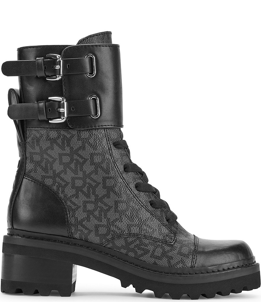 DKNY Bart Logo Print Combat Booties