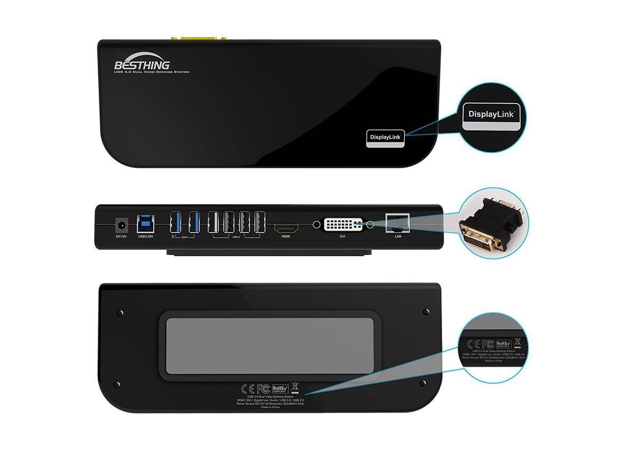 Notebook Port Replicators Dock, Multi-function USB 3.0 Universal Laptop Docking Station, Dual Display with HDMI & DVI / VGA, Gigabit Ethernet, Audio, 6 USB Ports for Laptop, Ultrabook and PCs