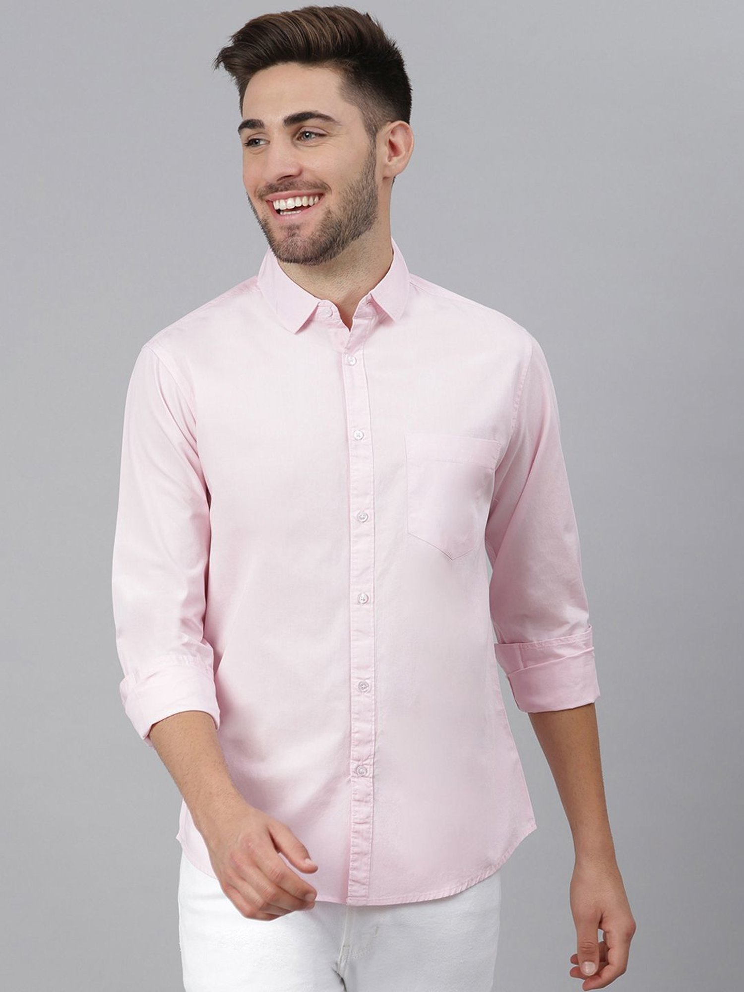 Dennis Lingo Pink Cotton Slim Fit Shirt