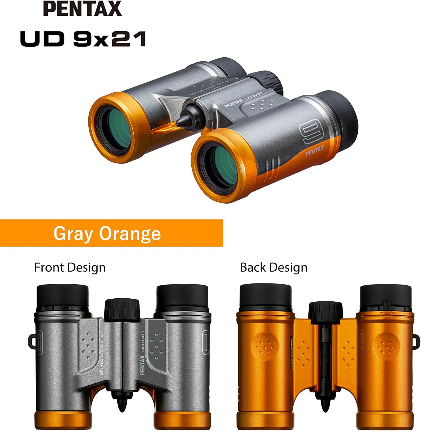PENTAX Binoculars UD 9x21 Gray and Orange Lightweight Body
