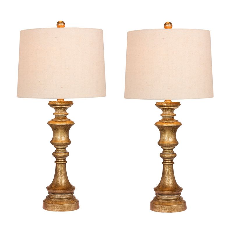 2pk Candlestick Antiqued Leaf Resin Table Lamps Antique Gold  - Fangio Lighting