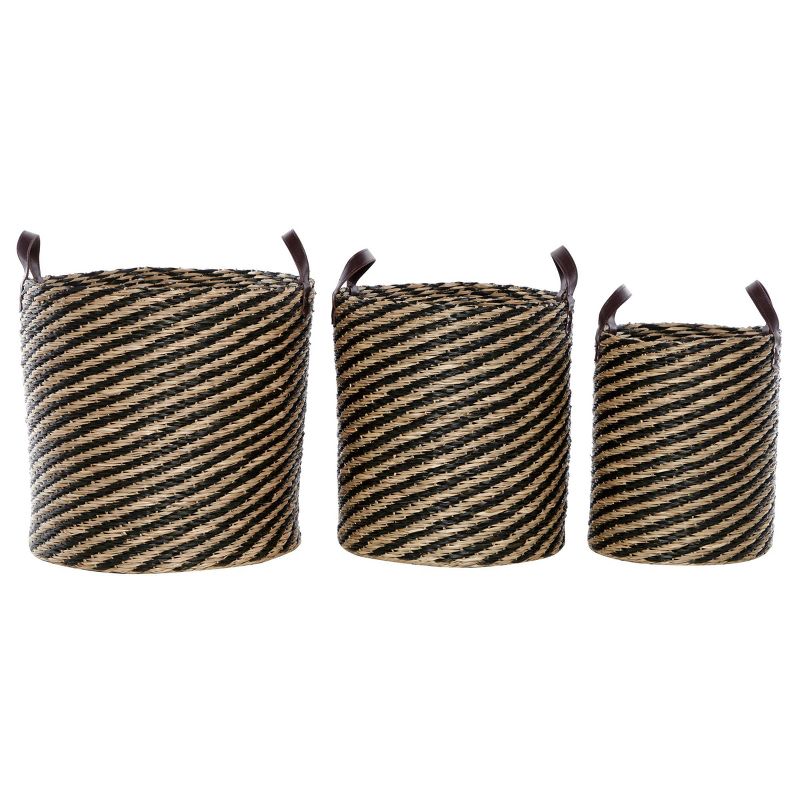 3pk Round Seagrass Storage Baskets with Handles Brown