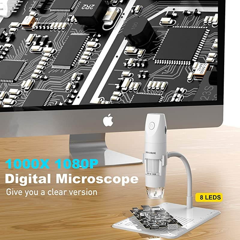 Wireless Digital Microscope  1080P 50X to 1000X Magnification Microscopy with 8 LED USB Handheld Camera with Light Compatible for iPhone Android iPad Windows MacWhite
