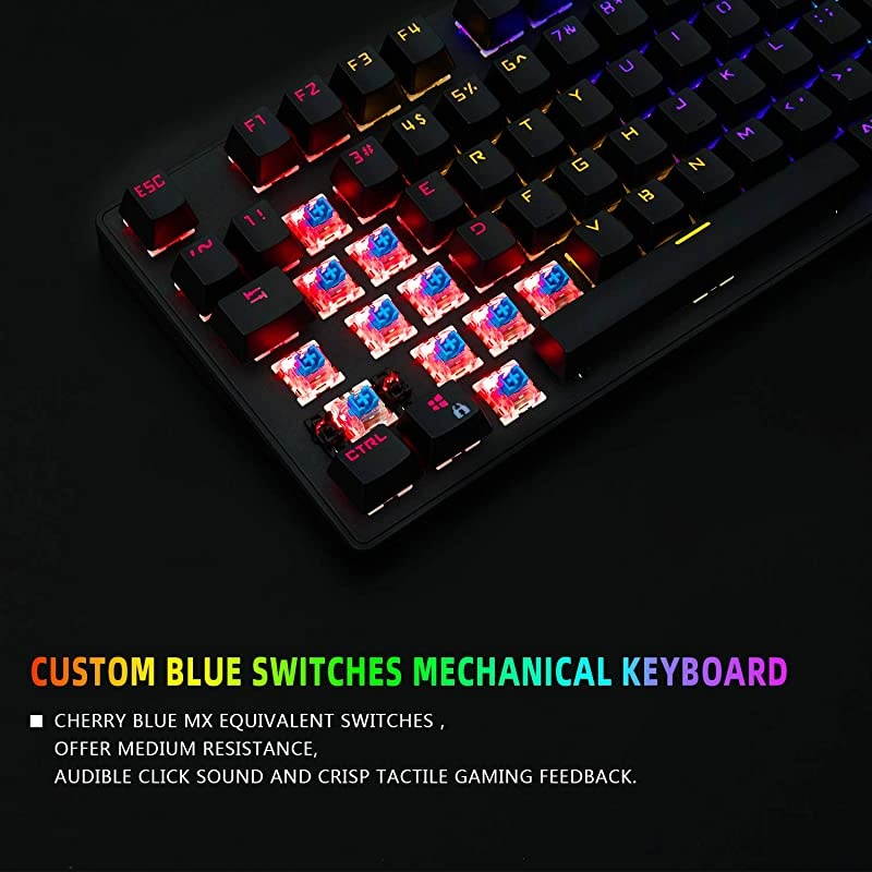 RGB Compact Mechanical Gaming Keyboard  USB Wired 87 Keys Gaming Keyboard LED Rainbow Backlit 60 Tenkeyless Mechanical Gaming Keyboard for PS4 Xbox PC Gamer