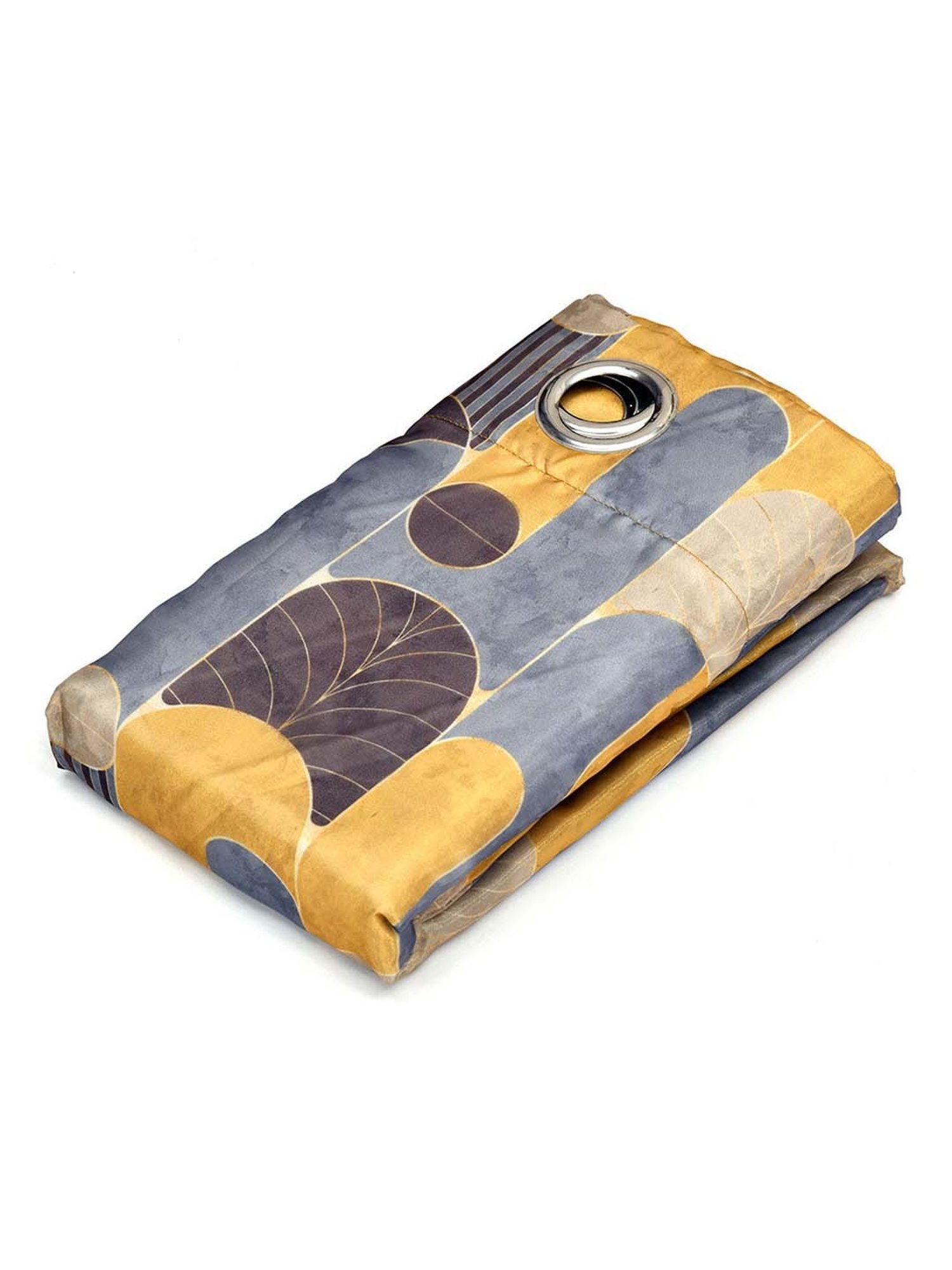 Swayam Cream & Blue Printed Faux Silk Door Curtains - Set of 2