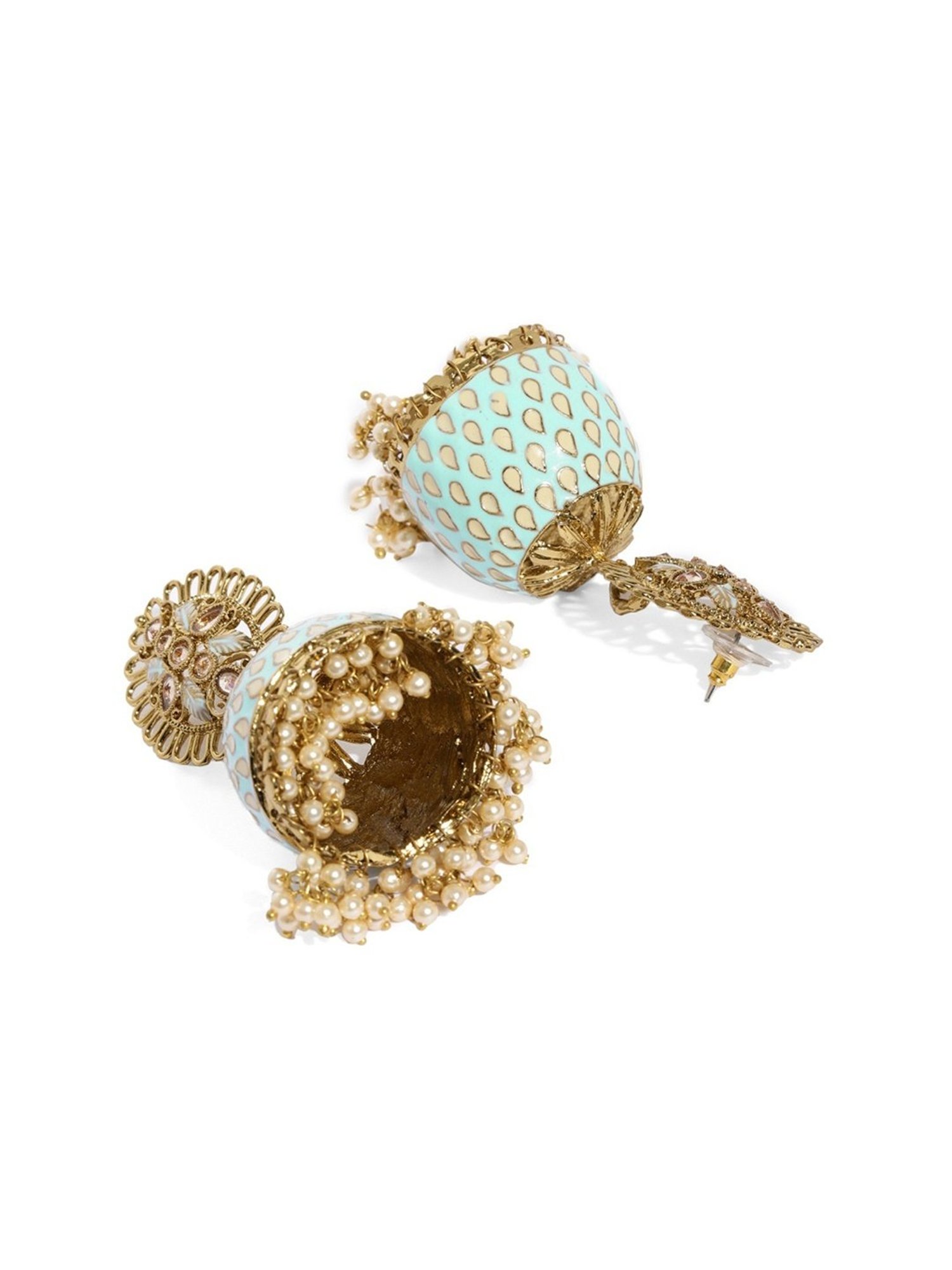 Zaveri Pearls Antique Turquoise Enamelling Jhumki Earrings - ZPFK9390