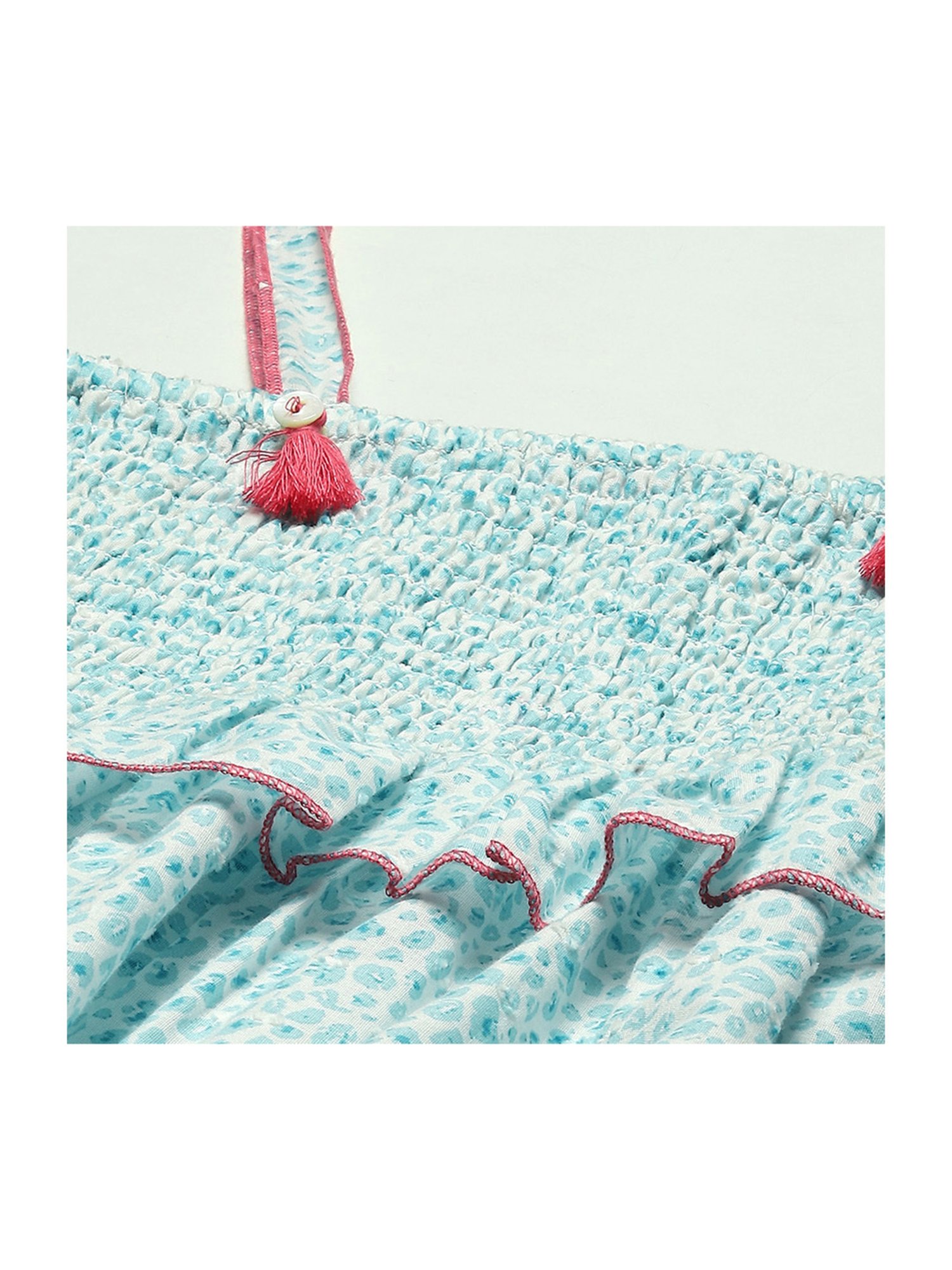 BIBA Girls Kids Turquoise Blue Cotton Printed Dress