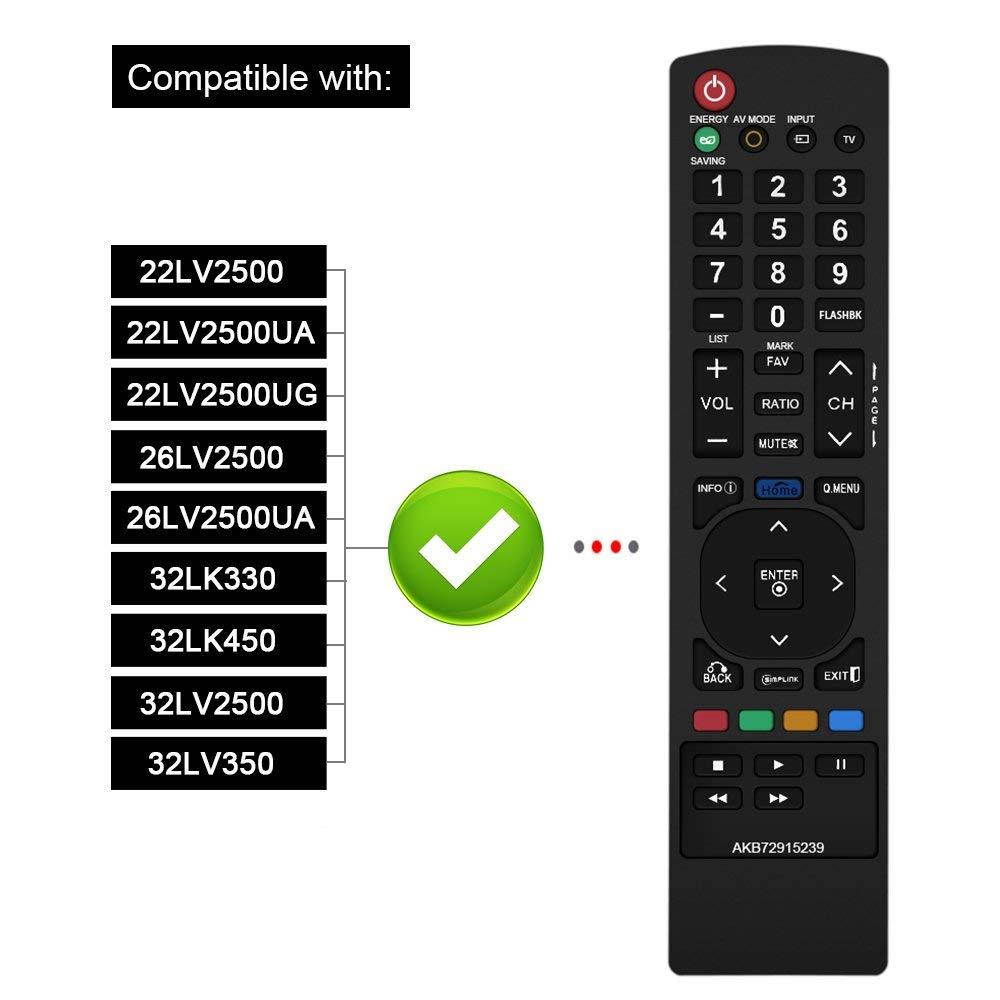 Gvirtue Remote Control Compatible Replacement for LG AKB72915239 Remote - 22LV2500, 26LV2500, 32LK330, 32LK450, 32LK450, 32LV2500, 32LV3400, 32LV3500, 37LK450, 37LV3500, 42LK450, 42LK451