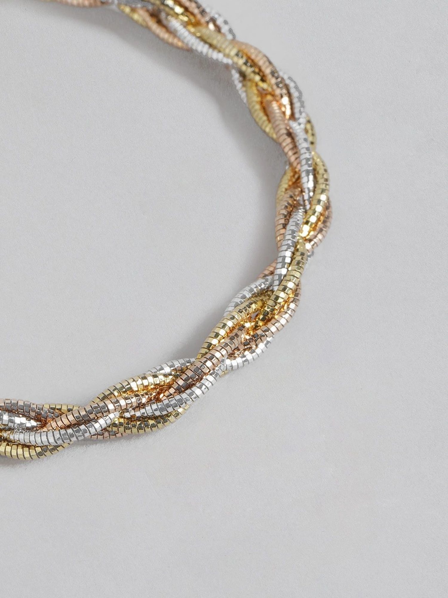 Zavya Tricolor Tapestry Triple Tone-Plated Weaved 925 Sterling Silver Bracelet