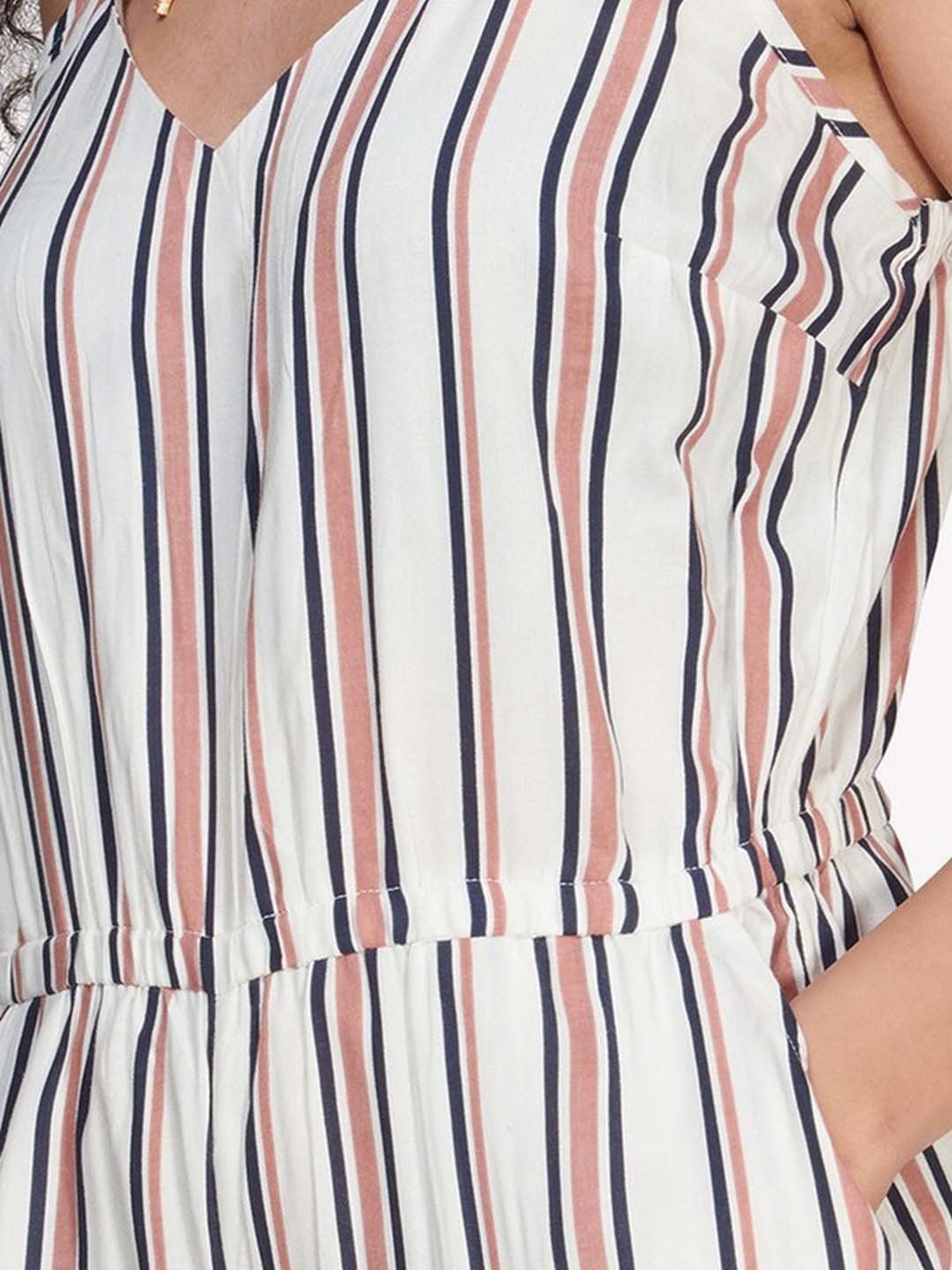 VASTRADO Pink & White Cotton Striped Playsuit