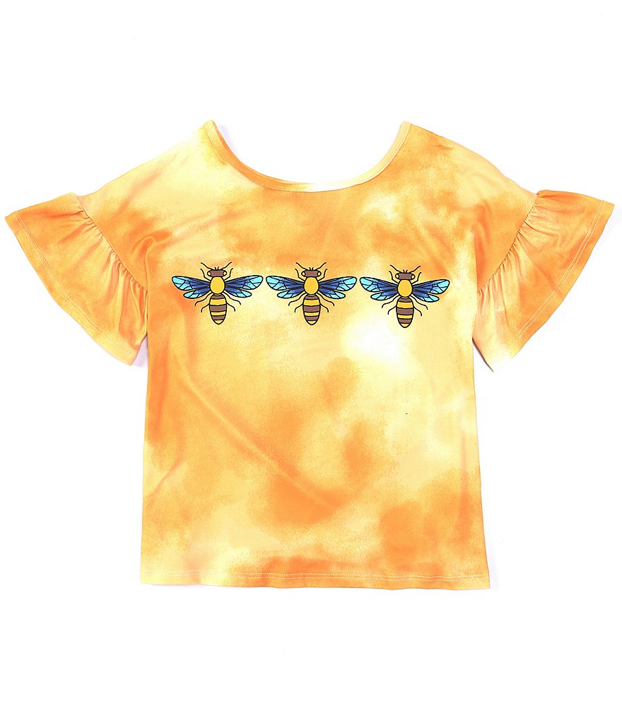 Xtraordinary Big Girls 7-16 Ruffle-Sleeve Bumble Bee Graphic Tie-Dye Tee
