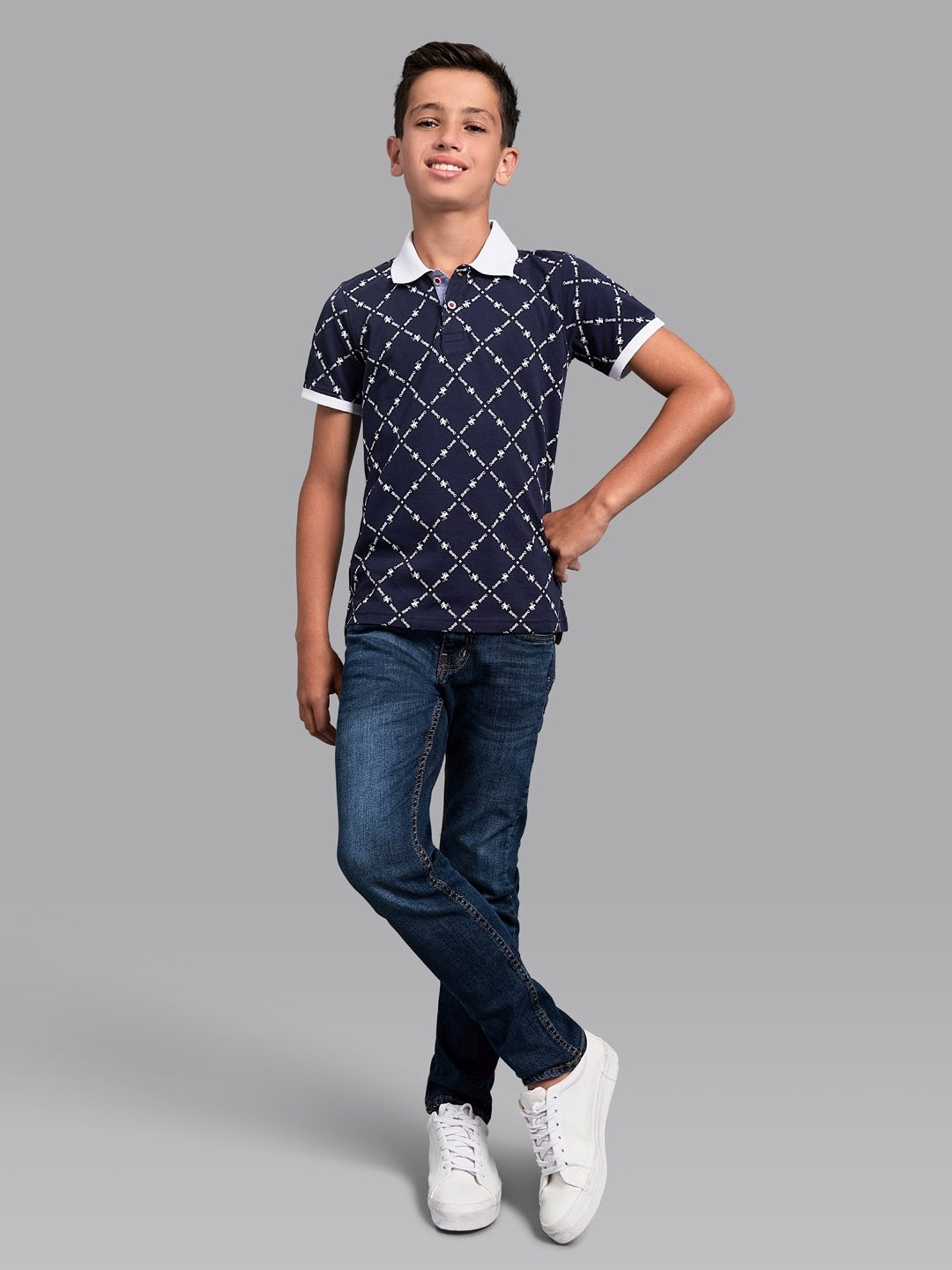 Beverly Hills Polo Club Kids Navy Cotton Printed Polo T-Shirt