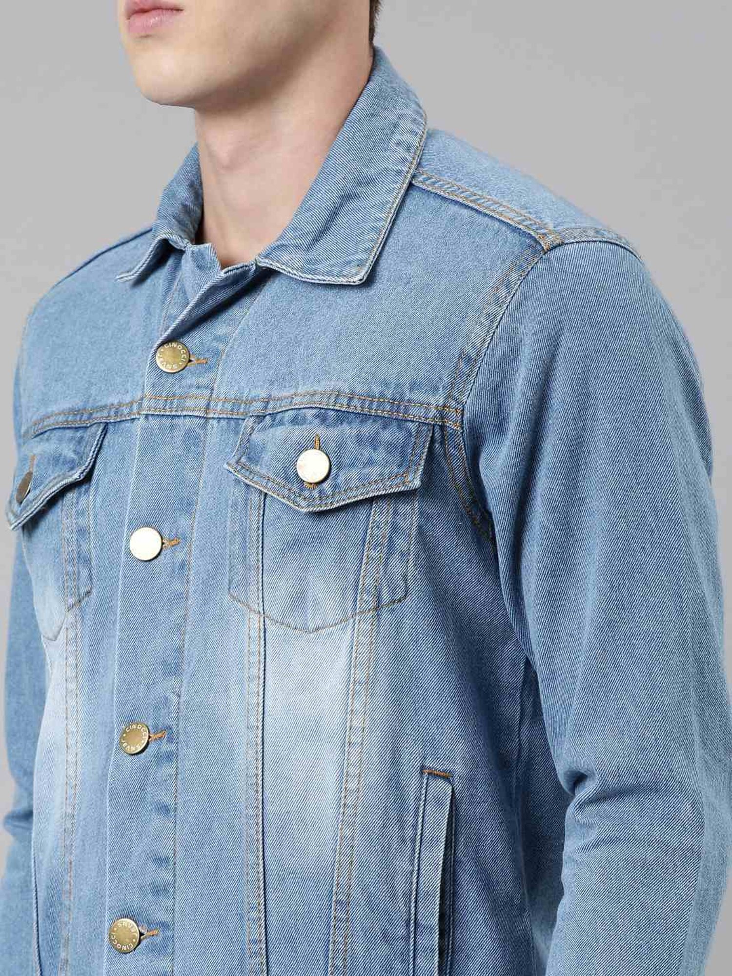 CINOCCI Blue Cotton Slim Fit Denim Jacket