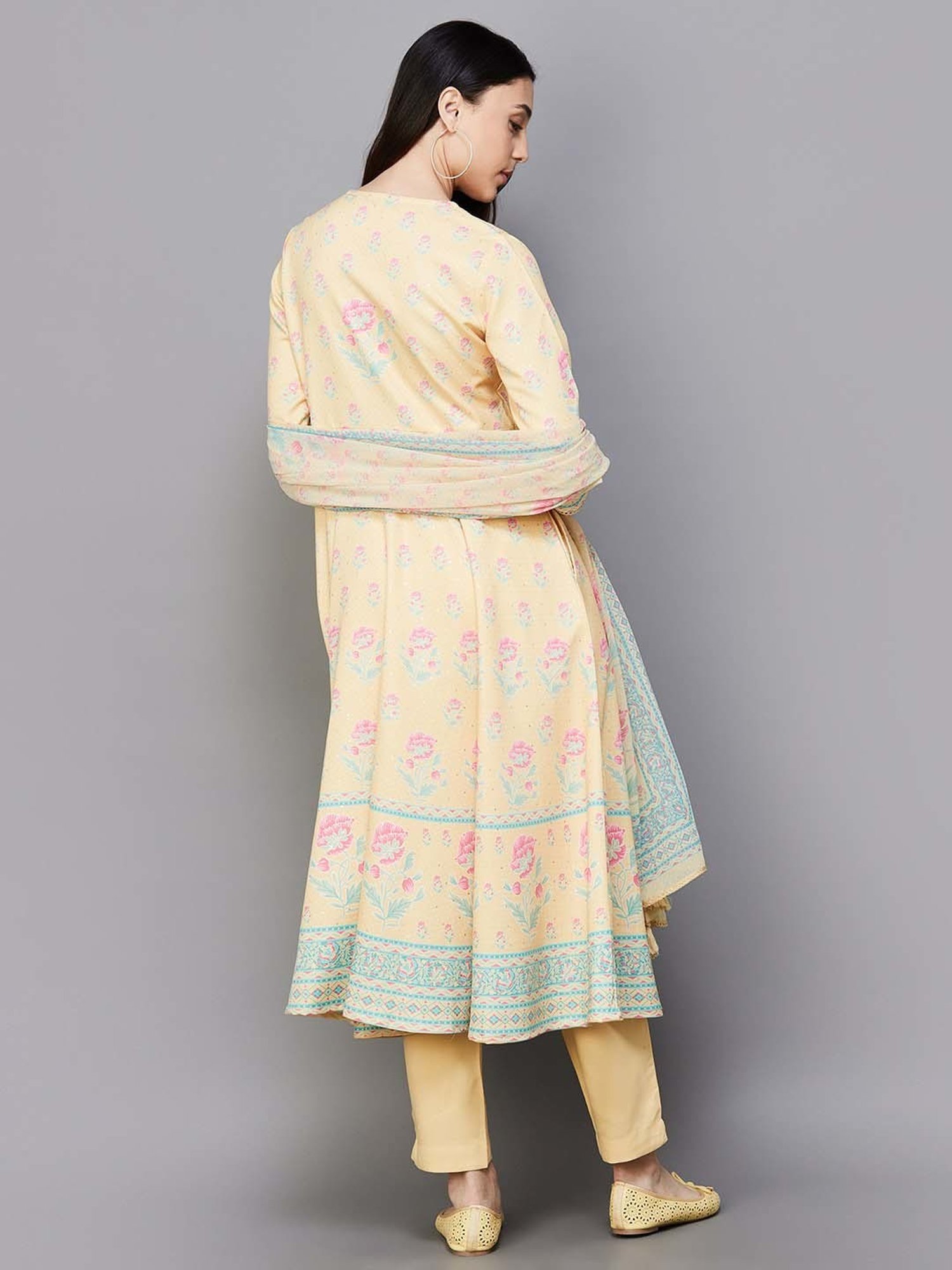 Melange by Lifestyle Yellow Printed Kurta Pant Set With Dupatta