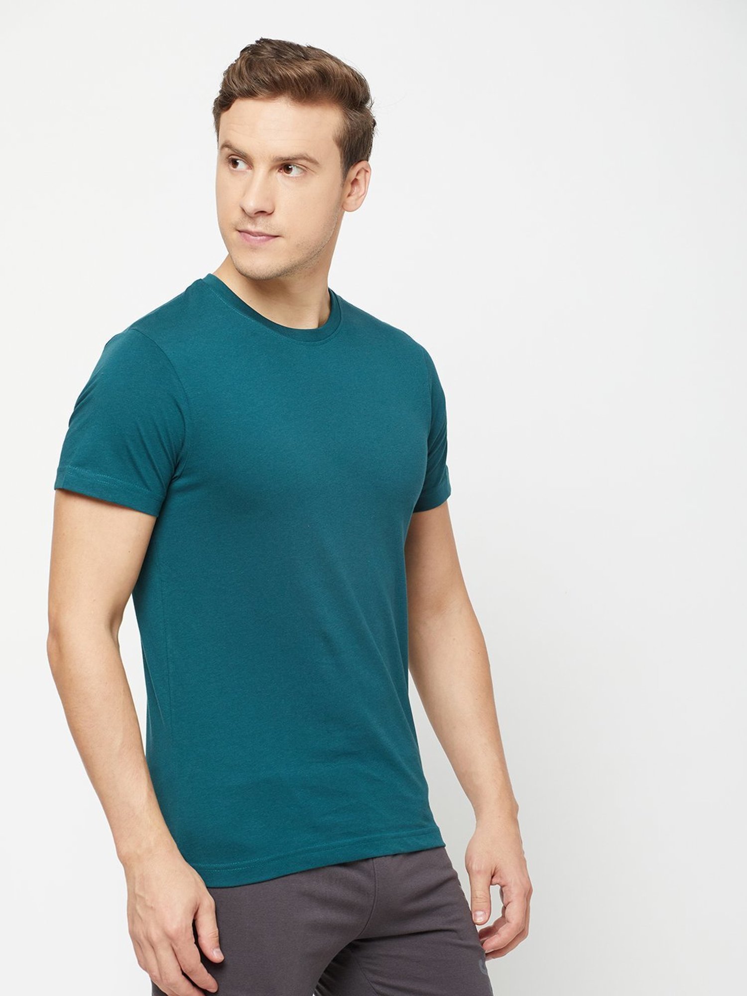 Sporto Teal Blue Regular Fit T-Shirt