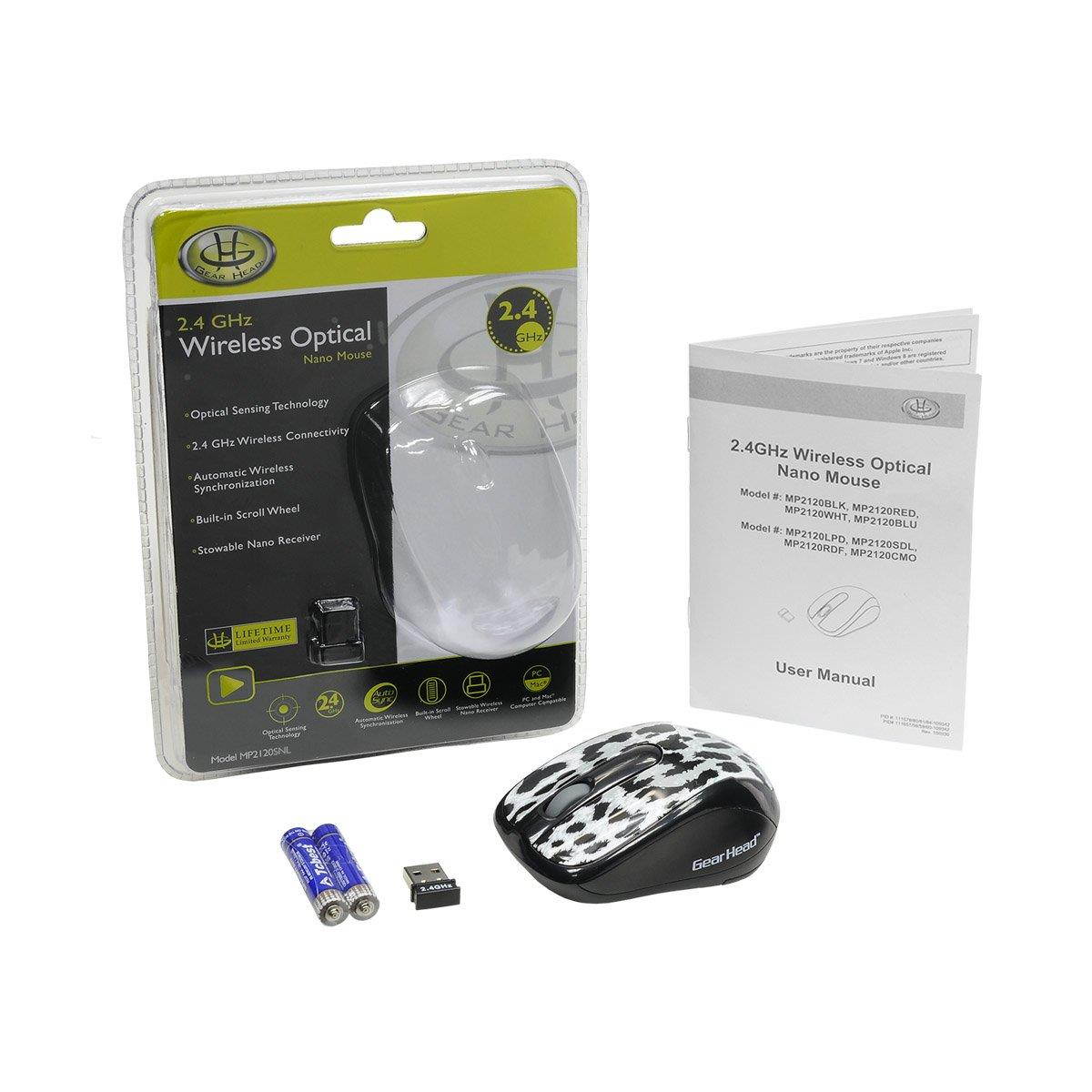 Gear Head Wireless Optical Nano Mouse, Snow Leopard (MP2120SNL)