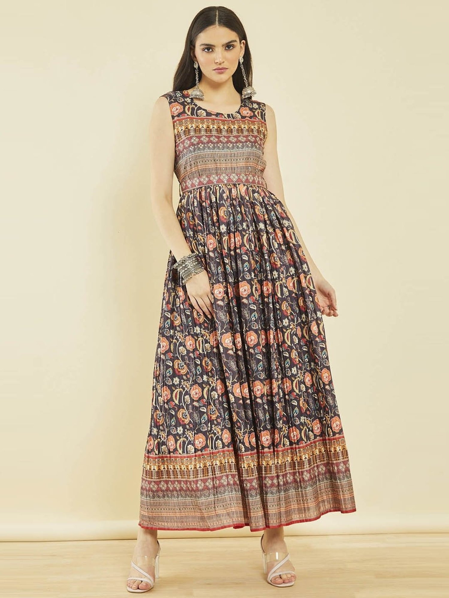 Saffron Threads Red Ethnic Dresses