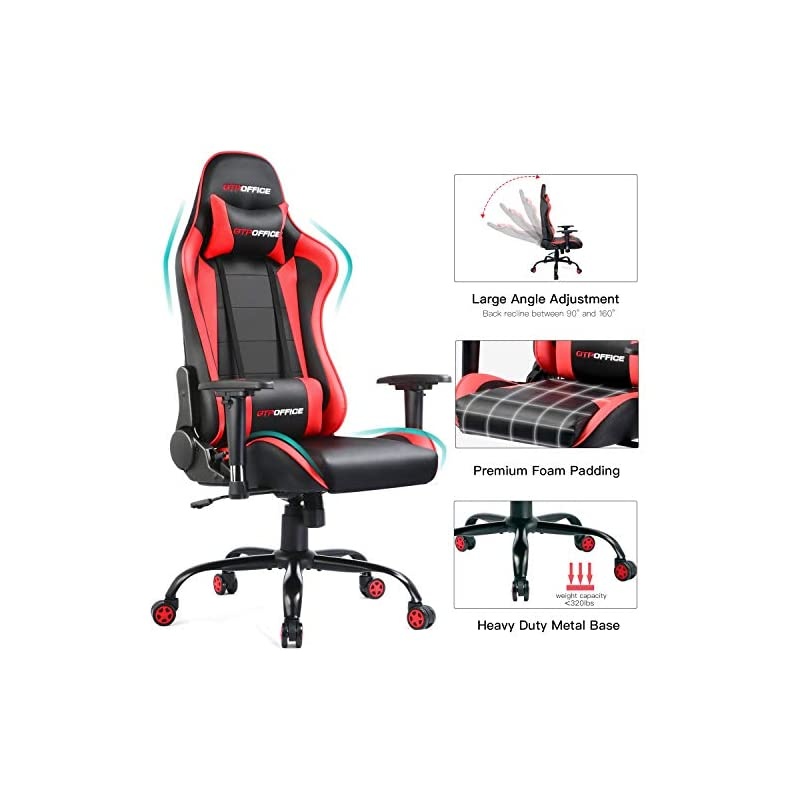 Chair Racing Style High Back Computer Chair Adjustable Recliner Leather Office Desk Chair with Headrest and Lumbar Support,Red
