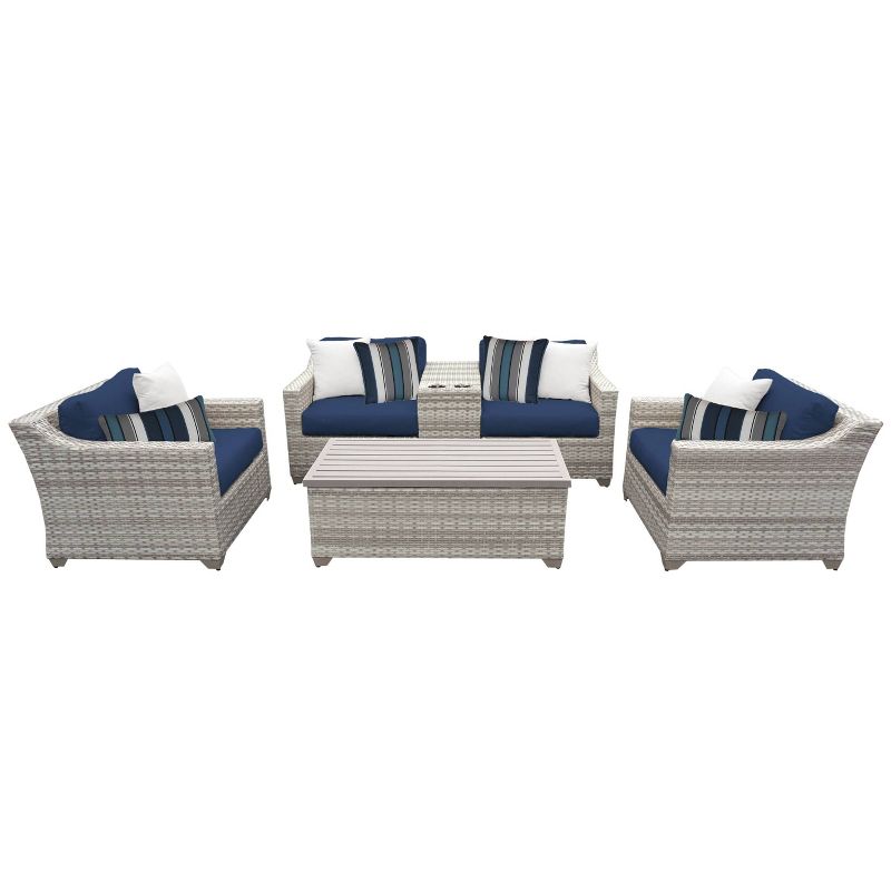 Fairmont 6pc Patio Seating Set with Cushions - Navy - TK Classics