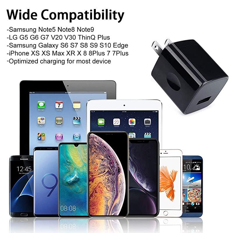 USB Wall Charger, Charger Block,  3-Pack One Port Wall Charger Box Cube Brick USB Plug Power Adapter for iPhone 11/Xs/XR/X/8/7/6 Plus, Samsung GalaxyS10 S10e S9 S8, Moto, LG, Nexus, Android