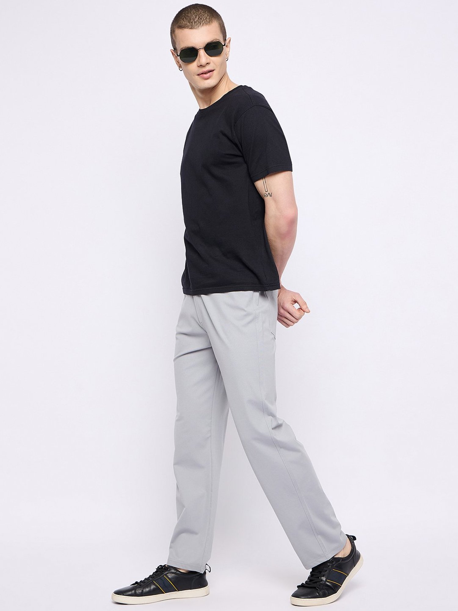 Okane Grey Regular Fit Flat Front Trousers