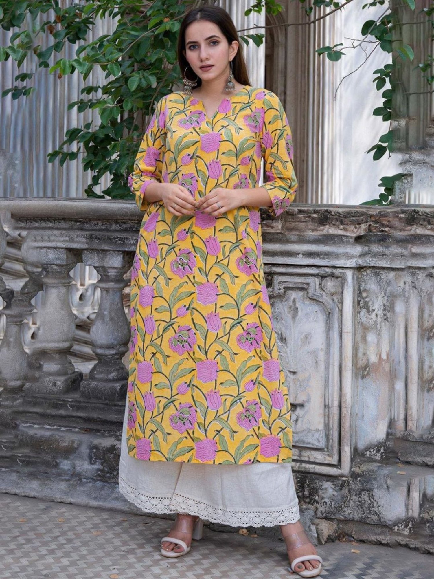 Fusion Beats Light Grey Embroidered A Line Kurta