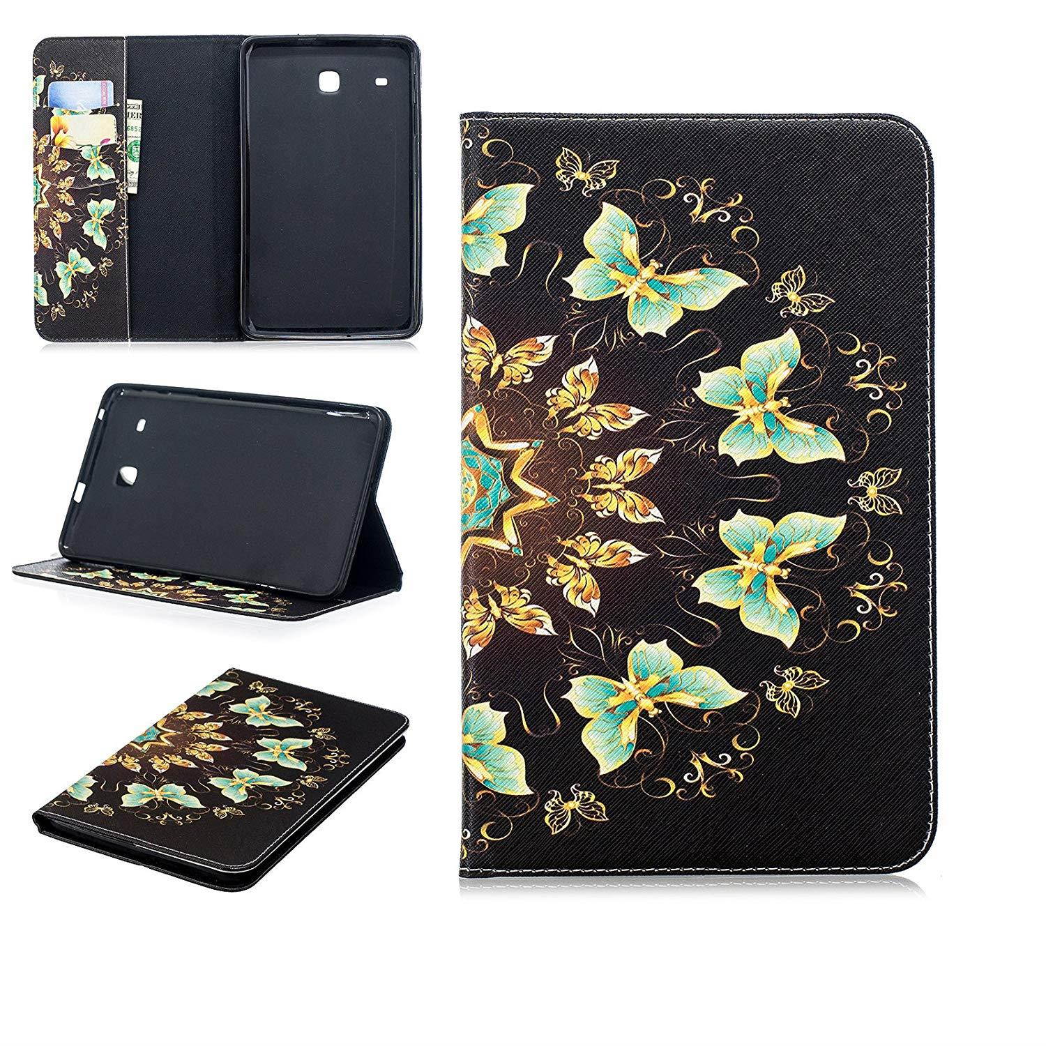 Galaxy Tab E 8.0 Case - UUcovers Ultra Slim Lightweight PU Leather Stand Flip Case Cover with Card Slots for Samsung Galaxy Tab E 8.0 Inch SM-T378 / SM-T377 / SM-375, Glowing Golden Butterfly