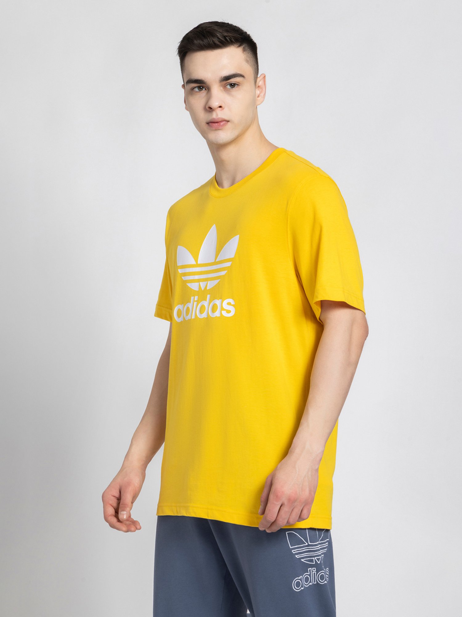 Adidas Originals Yellow Regular Fit Cotton Trefoil Crew T-Shirt