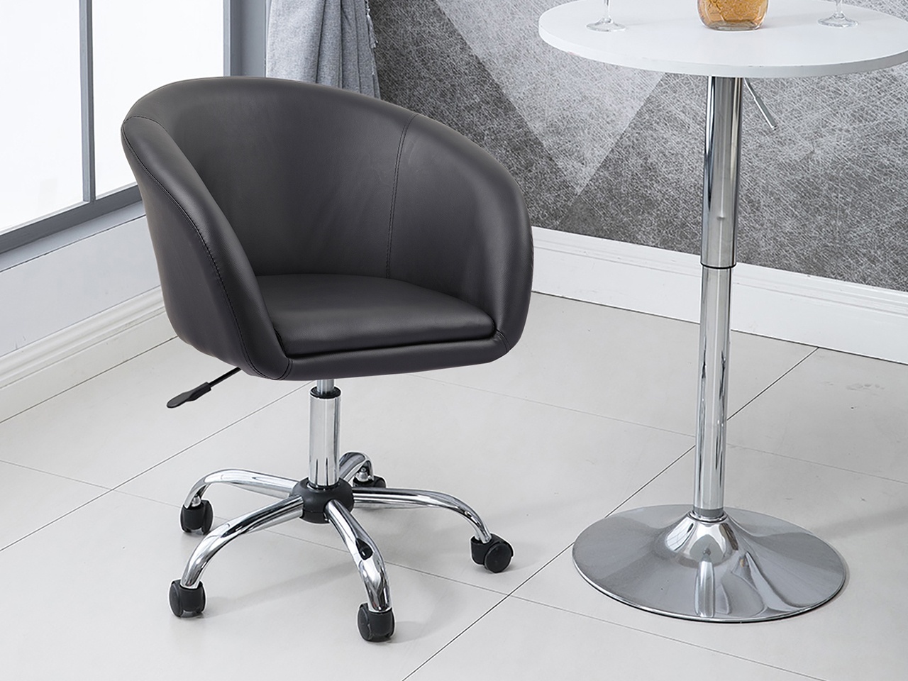 Swivel Height Adjustable Task Chair PU Leather Salon Stool with Wheels