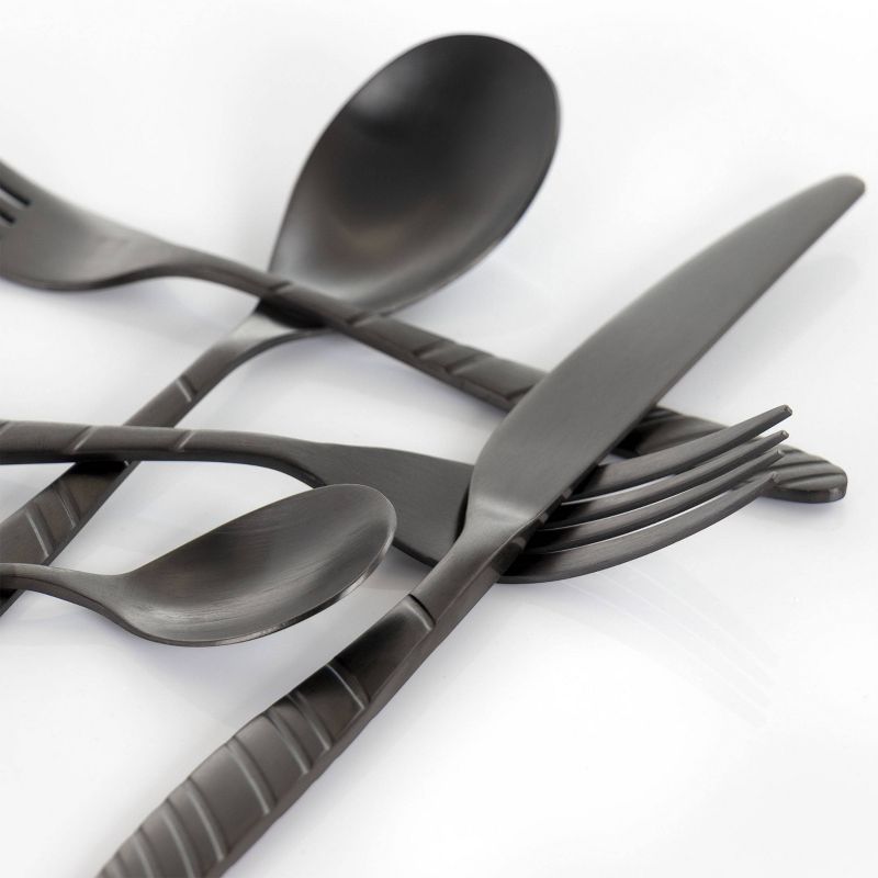 20pc Stainless Steel La Vague Silverware Set Matte Black - MegaChef