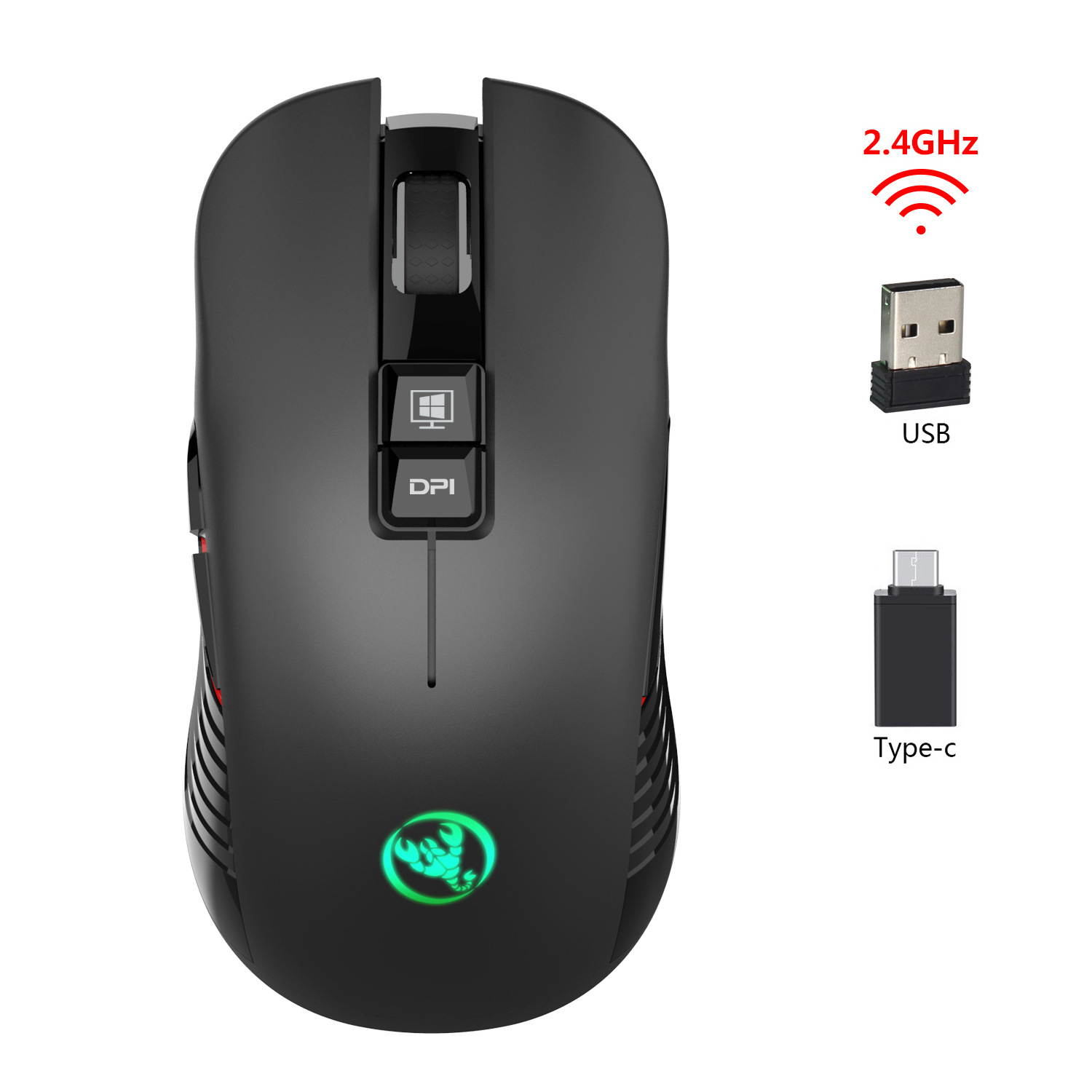 Wireless Charging Gaming Mouse Mute Luminous Mechanical Mouse for Mac and PC, up to 3600dpi