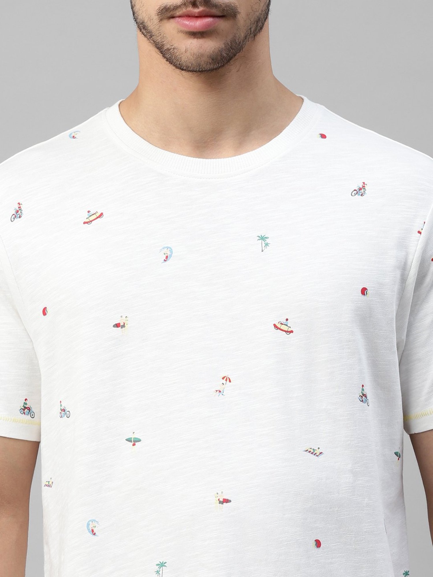 Royal Enfield White Regular Fit Beach AOP T-Shirt