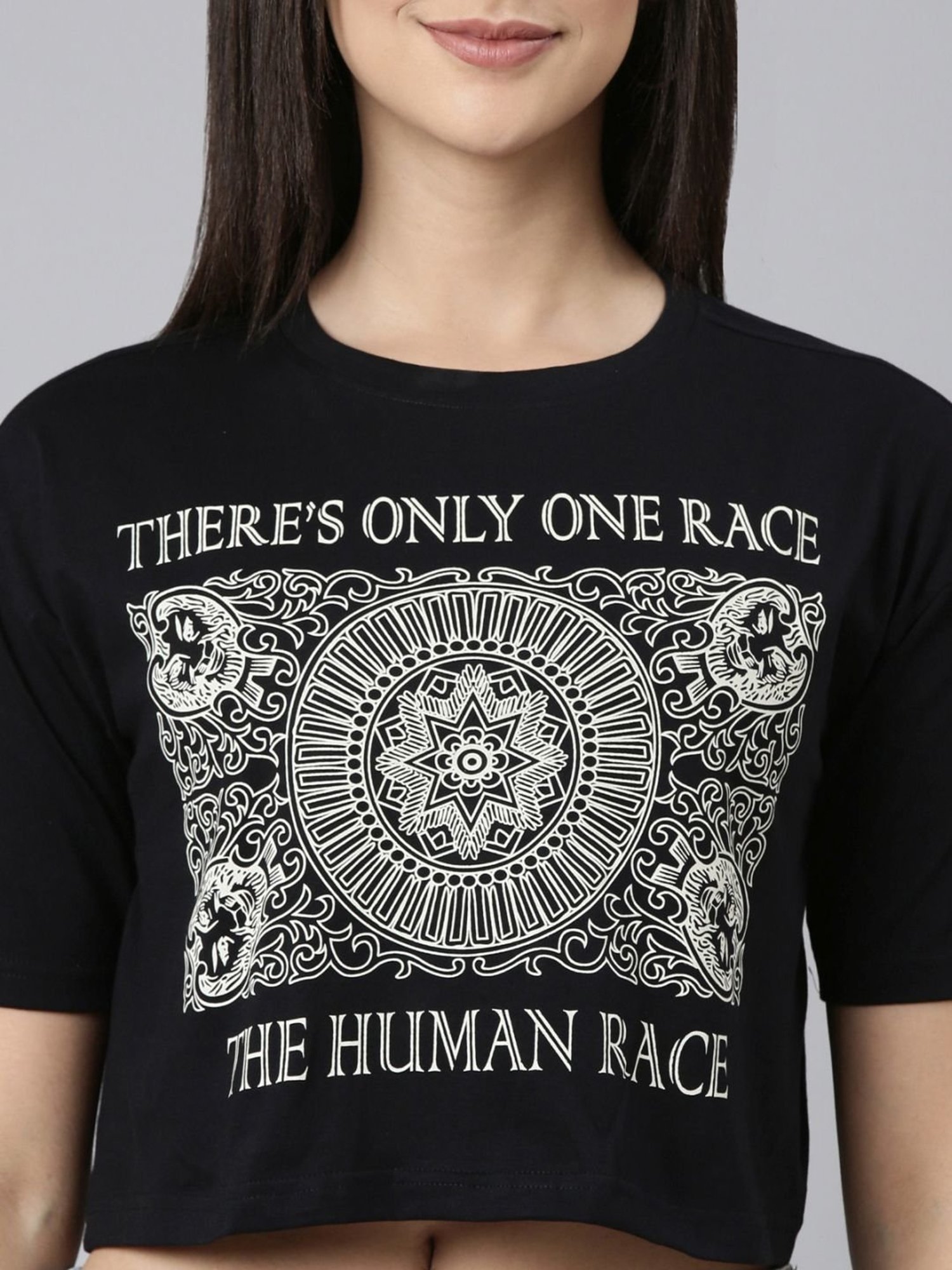 Kryptic Pure Cotton Printed Drop Shoulder Oversized Crop T-Shirt