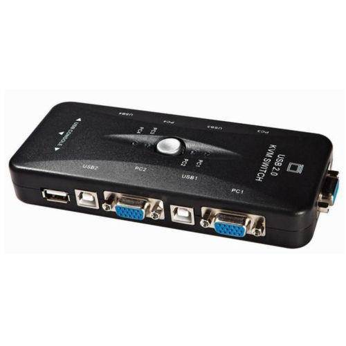 USB2.0 4Port Monitor VGA SVGA KVM Switch Box + 4 Cables For PC Keyboard Mouse OY